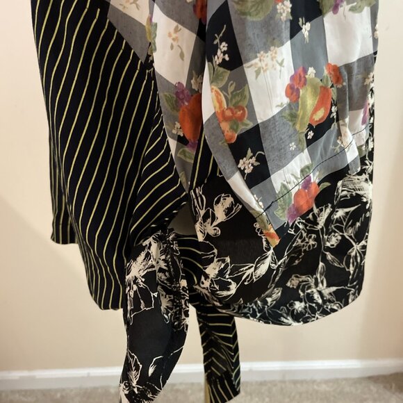 M Square Patchwork Top Tunic Women's XL Black Multi Button Front Oversized Boho - Picture 7 of 12